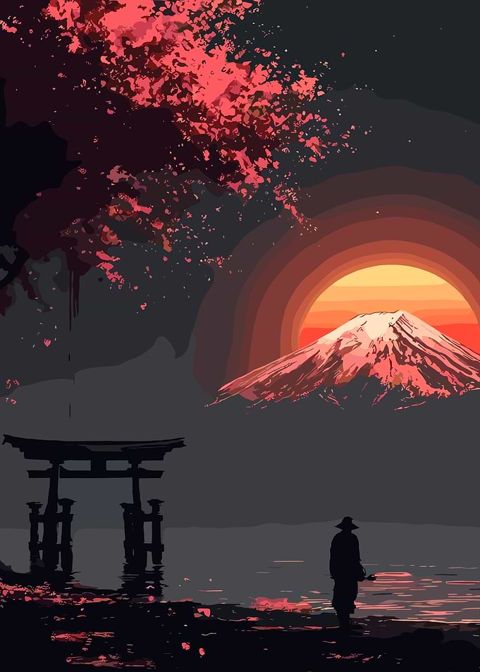 Japanese Landscape with Mount Fuji