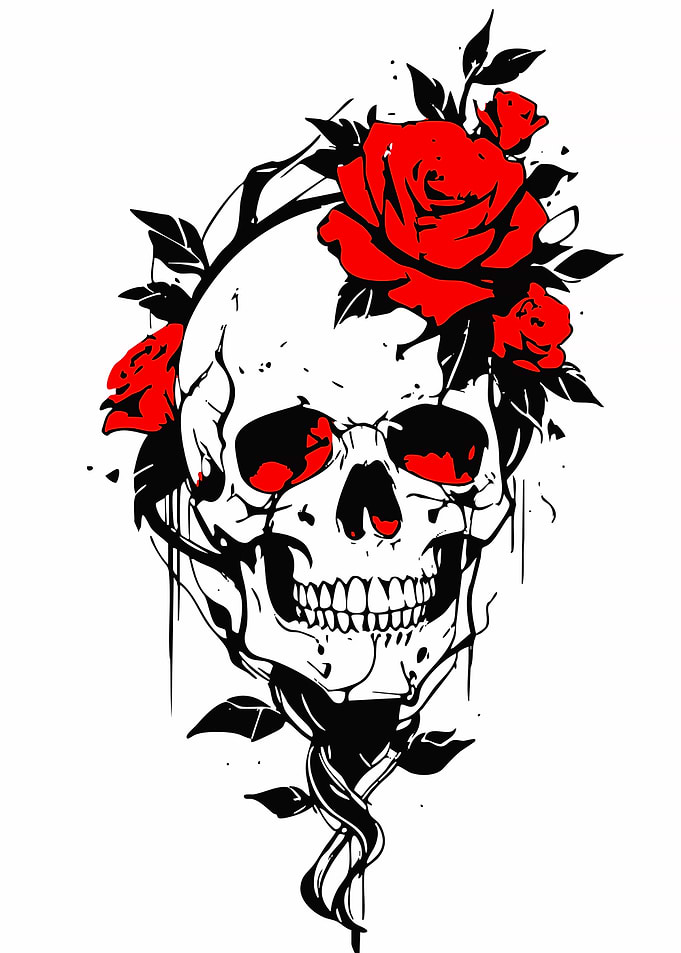 Skull with Red Roses Illustration