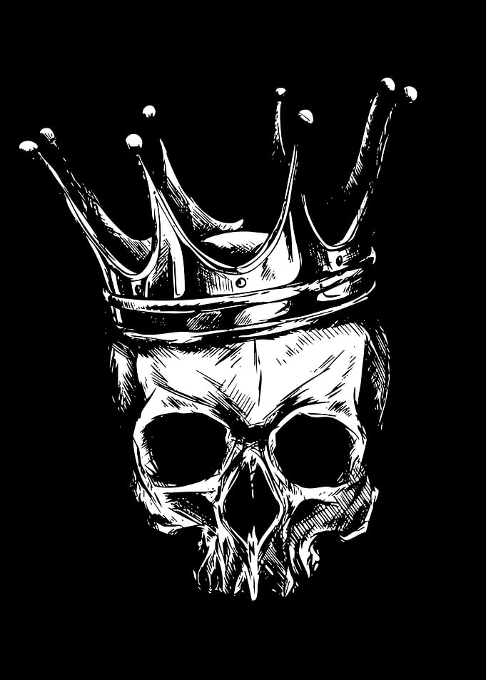 Skull with Crown Black and White