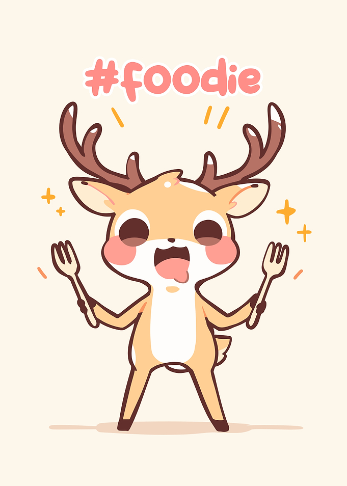 Cartoon Deer with Forks and #foodie
