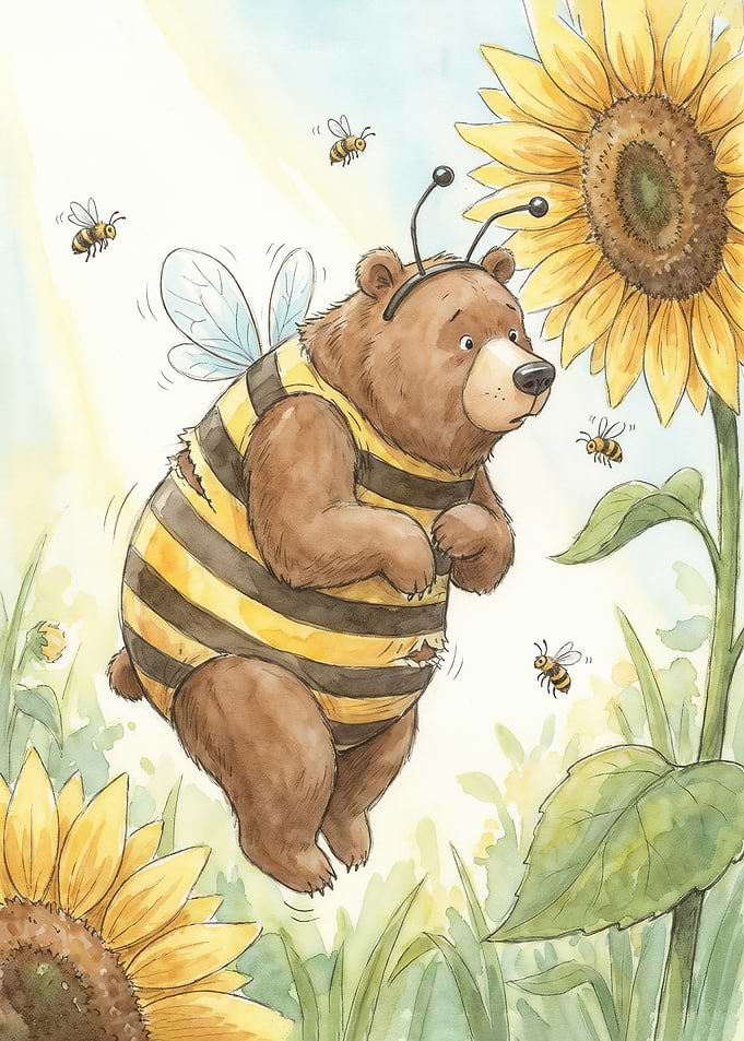 Bear Dressed as Bee with Sunflowers