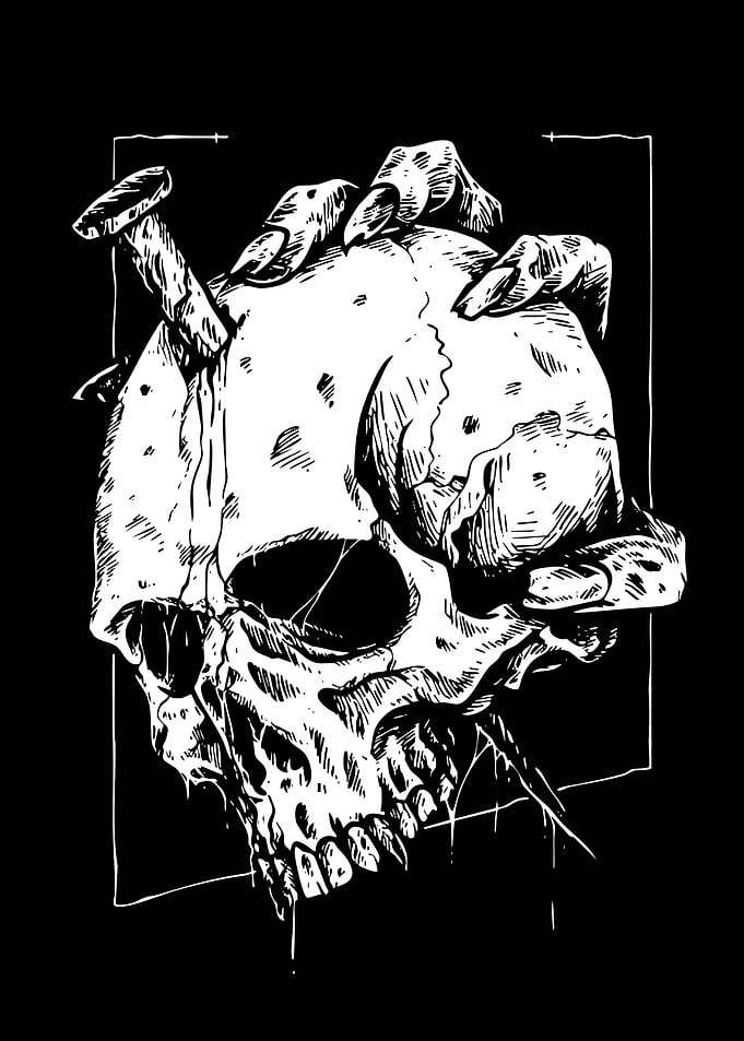 Skull with Nails and Hand Illustration
