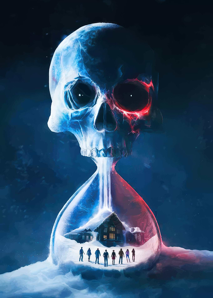 Skull Hourglass with House and People