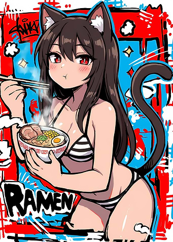 Anime Cat Girl Eating Ramen