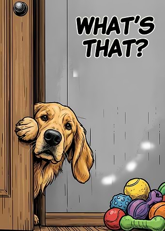 Curious Golden Retriever Cartoon Illustration
