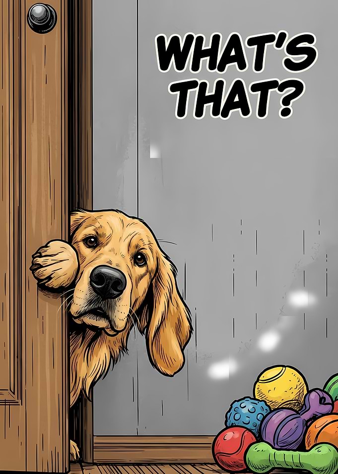 Curious Golden Retriever Cartoon Illustration