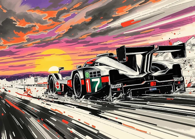 Racing Car at Sunset
