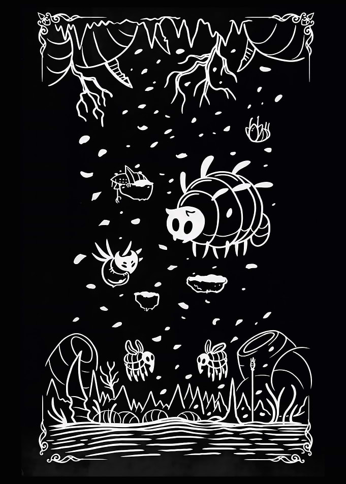 Hollow Knight Black and White Illustration
