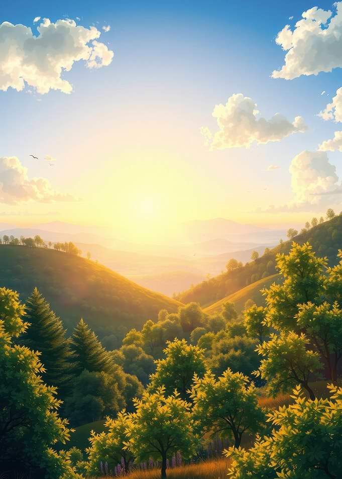 Golden Sunrise Over Rolling Hills