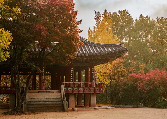 Korean Pavilion in Autumn Landscape