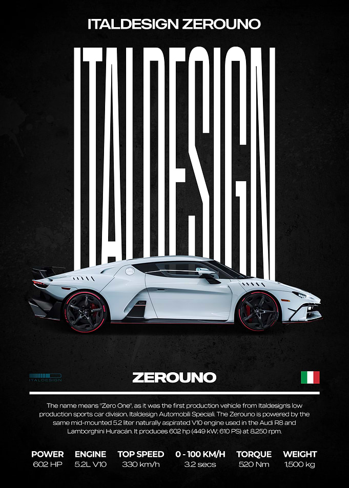 Italdesign Zerouno sports car poster