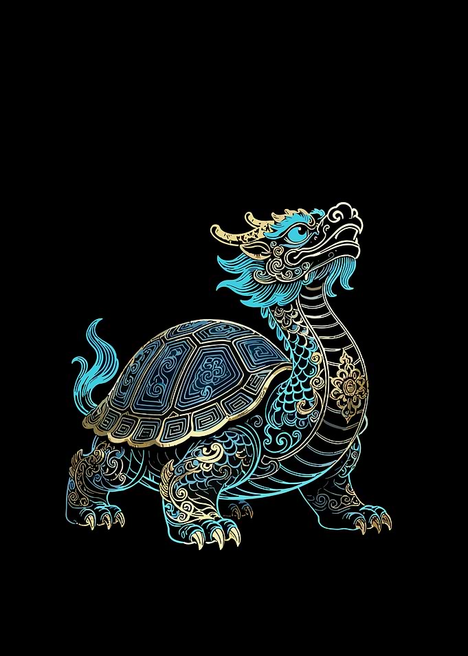 Dragon Turtle on Black Background