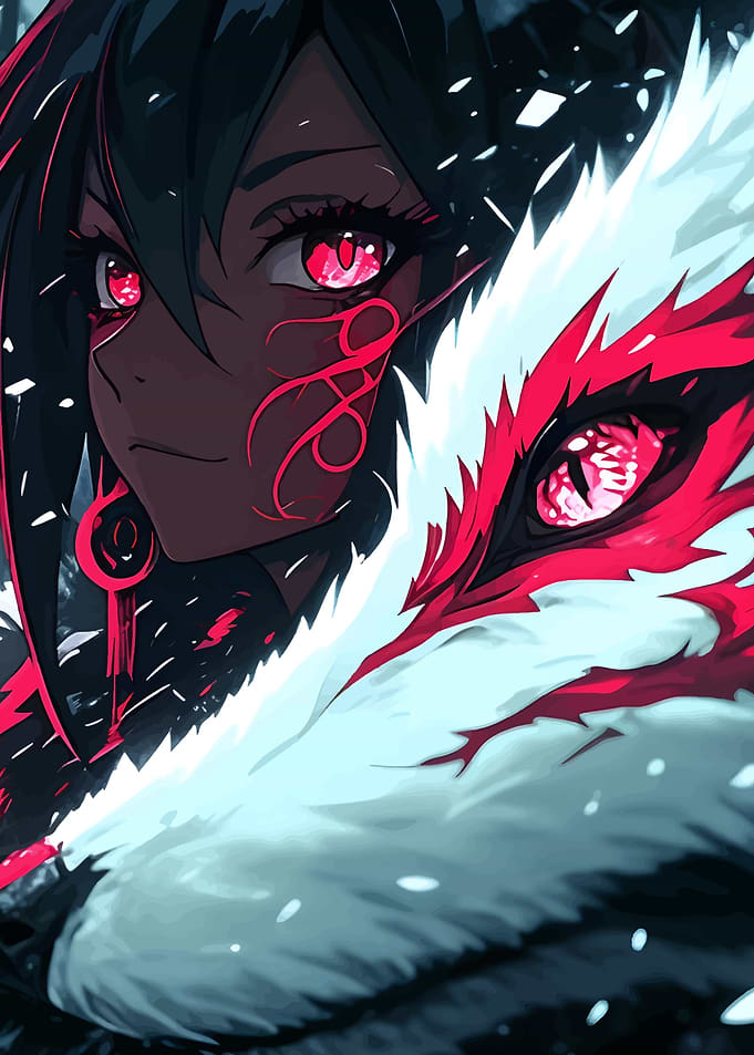 Anime Girl with Wolf Companion
