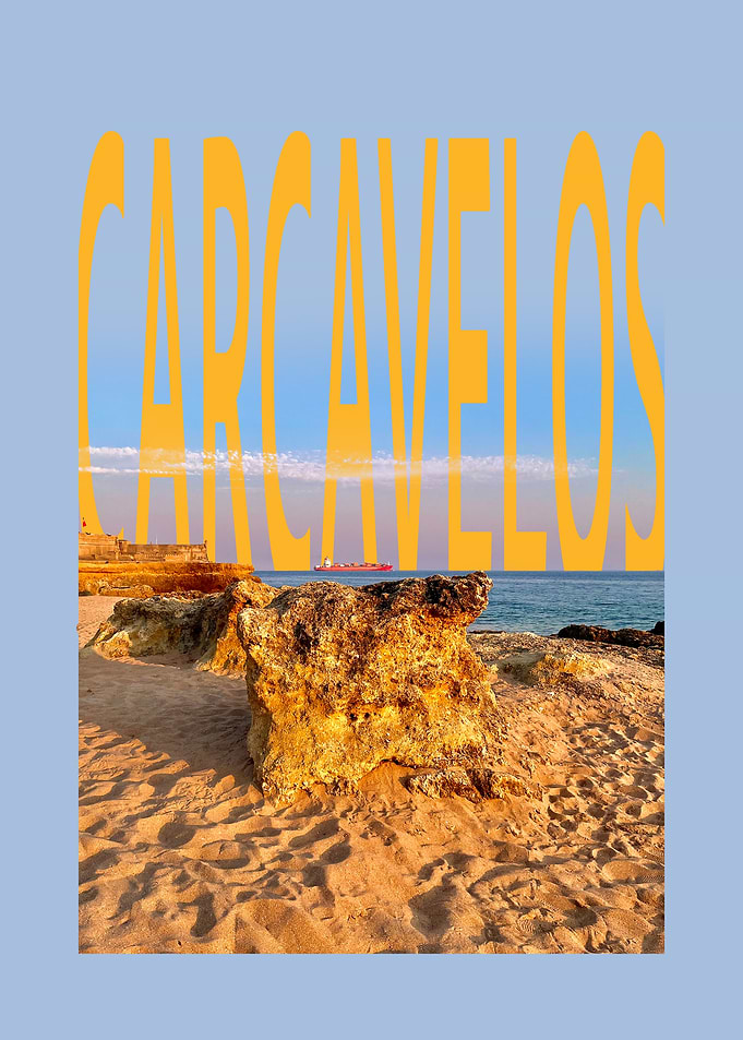 Carcavelos beach landscape with text overlay