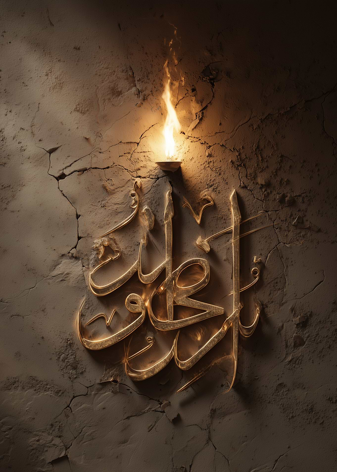 Golden Arabic Calligraphy with Flame