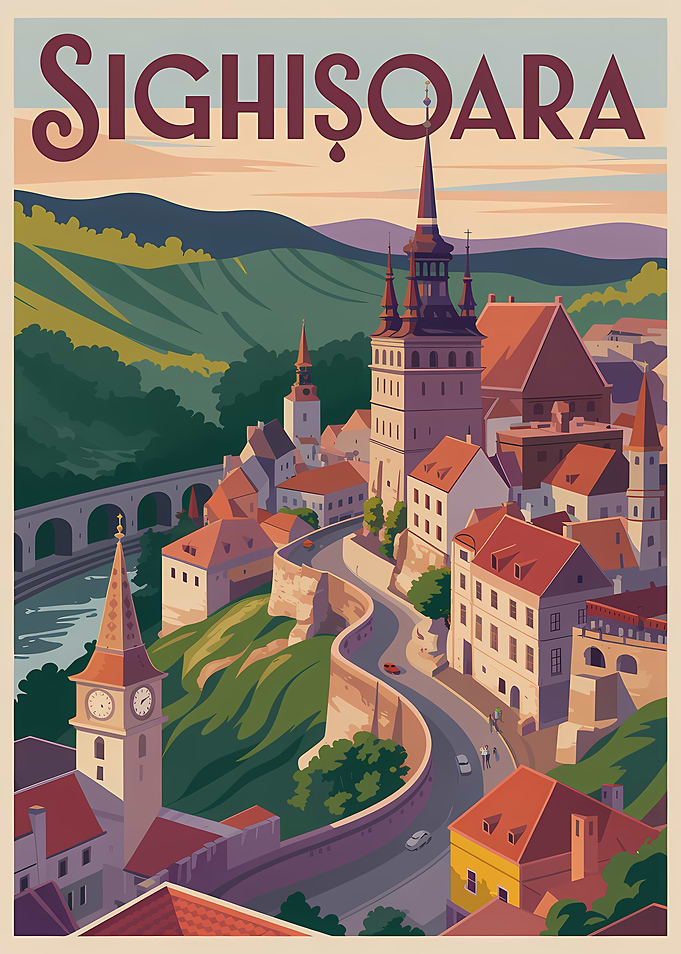 Sighisoara Vintage Travel Poster