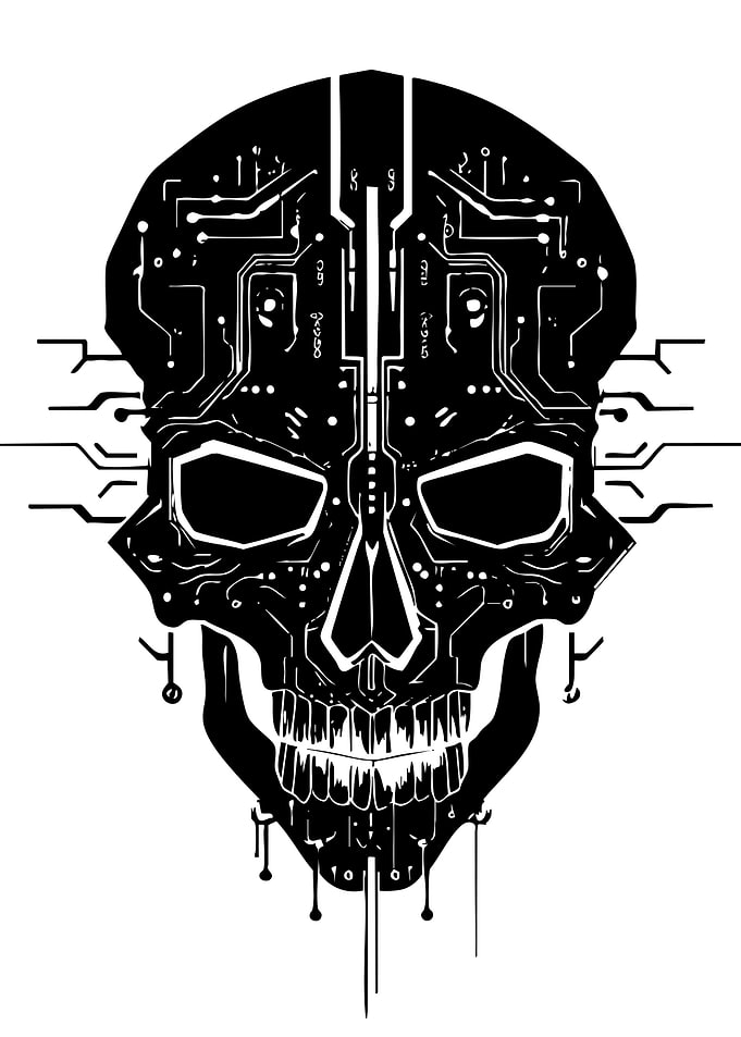 Cyberpunk Skull with Circuit Board Design