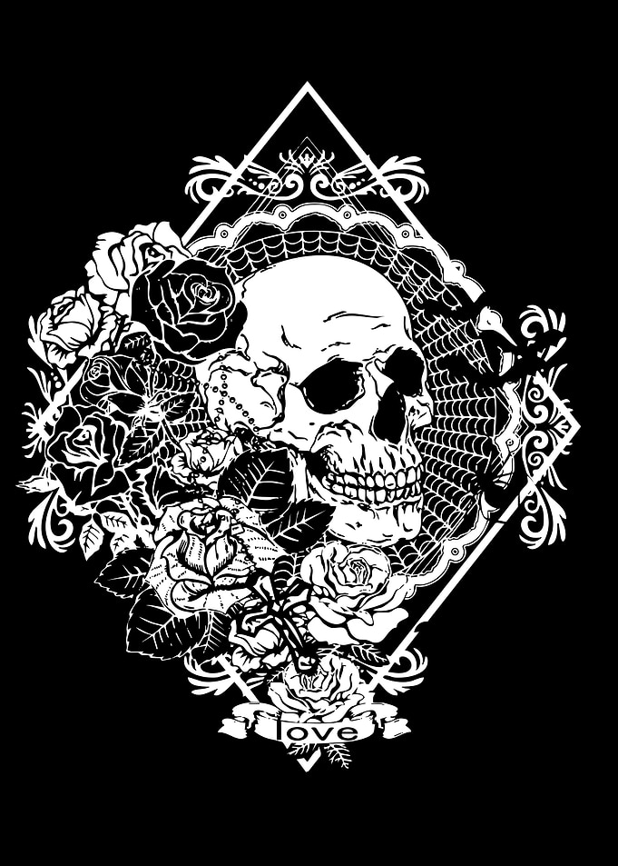Skull and Roses Black and White