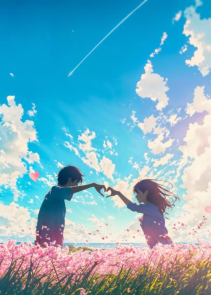 Anime Couple Heart Shape Sky