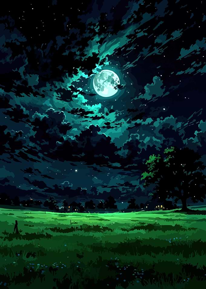 Night Landscape with Moon and Field