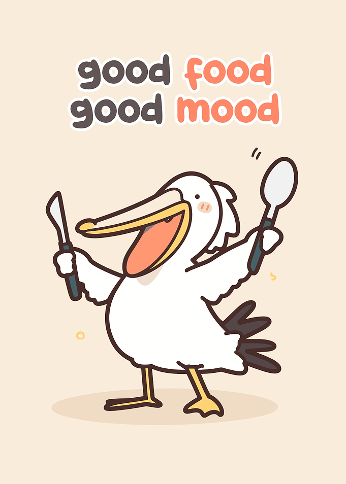 Good Food Good Mood Pelican Cartoon