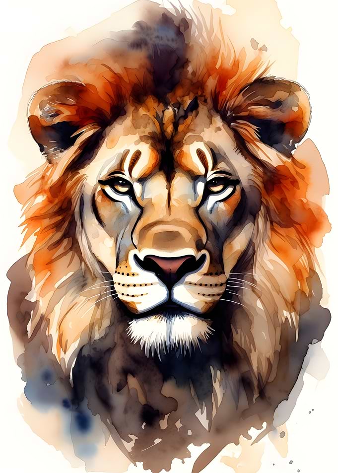 Watercolor Lion Portrait