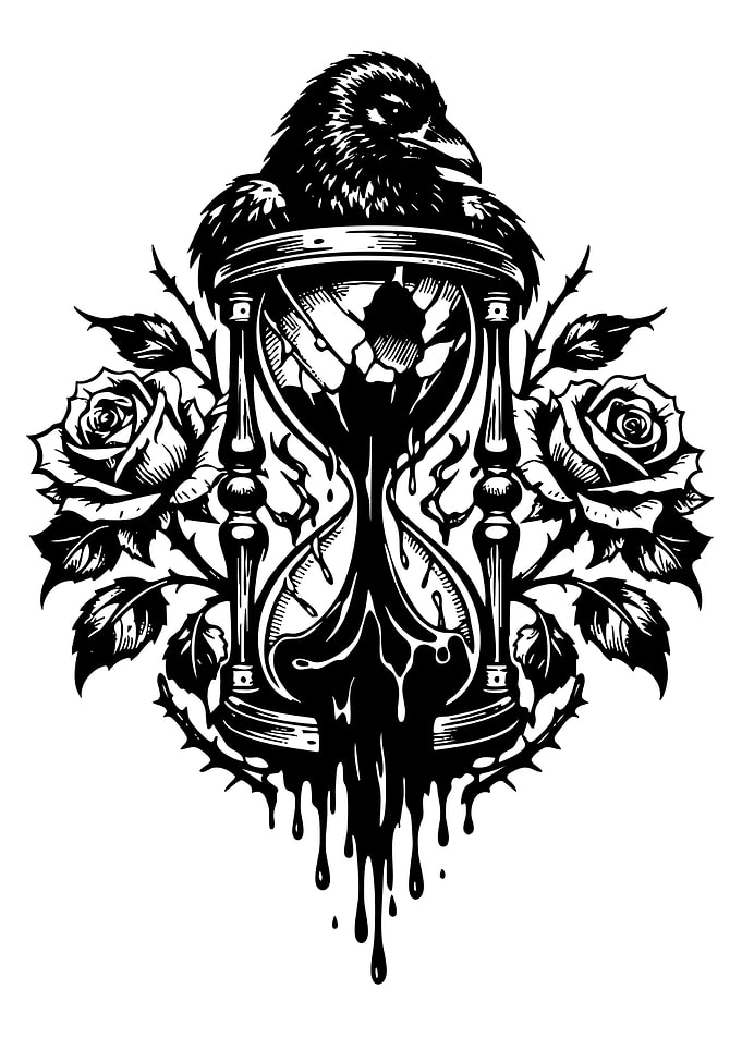 Raven, Hourglass, and Roses Illustration