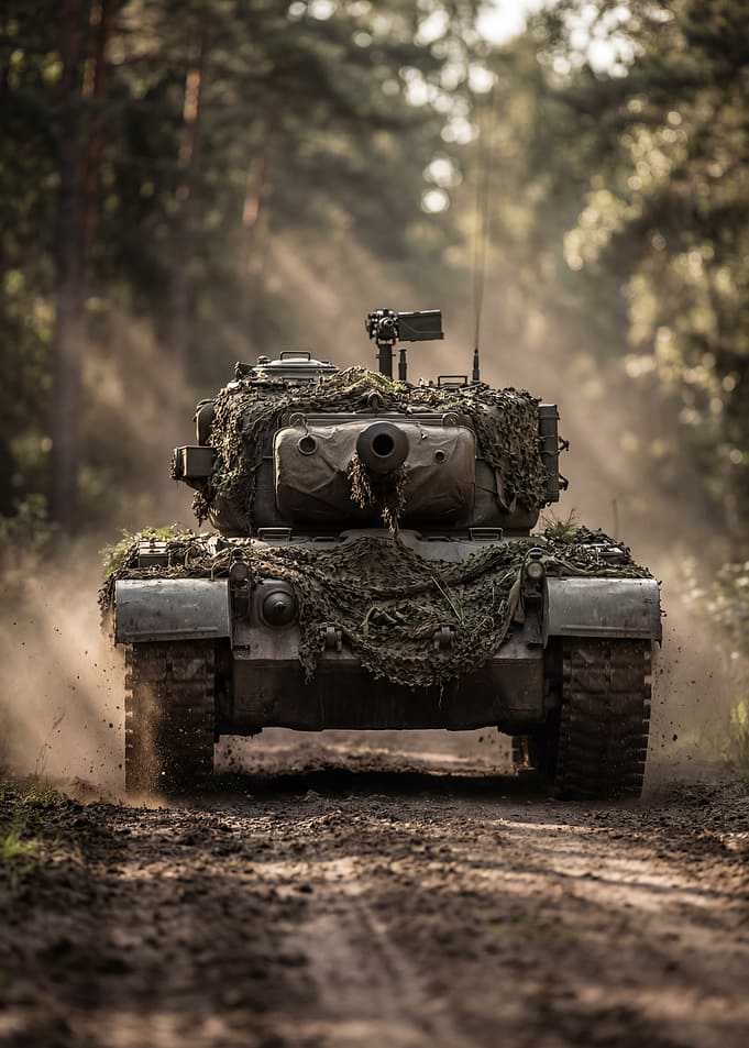 Camouflaged Tank in Forest