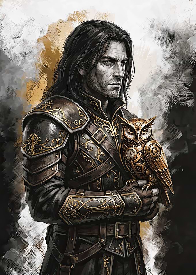 Man in Armor with Steampunk Owl