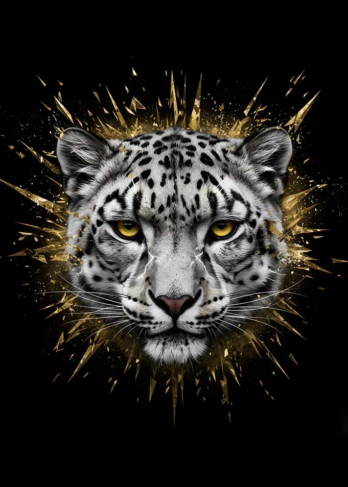 Snow Leopard with Golden shard Burst