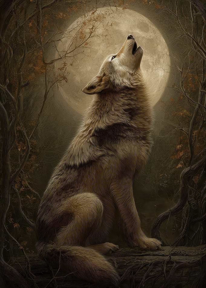 Wolf Howling at the Moon
