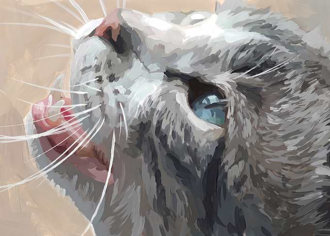 Cat Licking Nose Painting