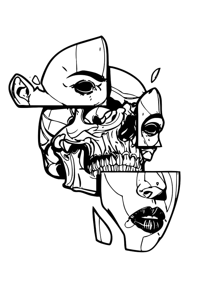 Deconstructed Skull and Face Line Art