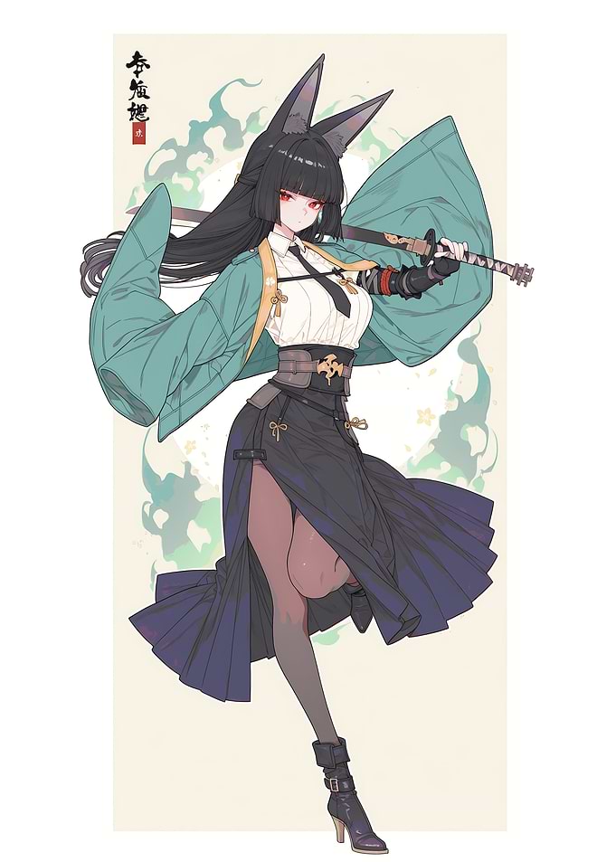 Anime Girl with Sword and Rabbit Ears