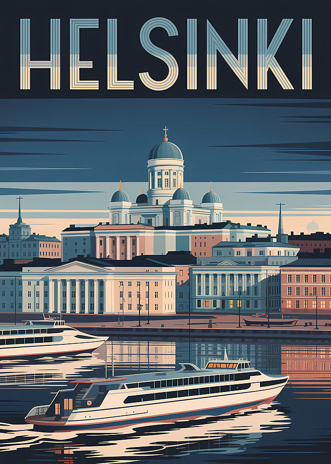 Helsinki Cityscape Travel Poster