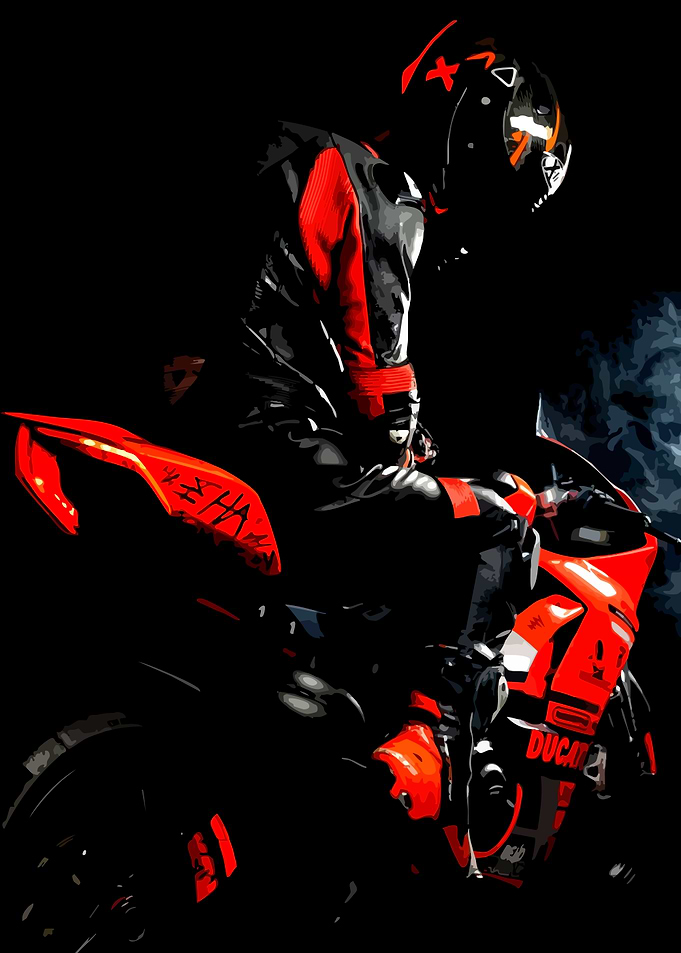 Motorcycle Rider in Red and Black