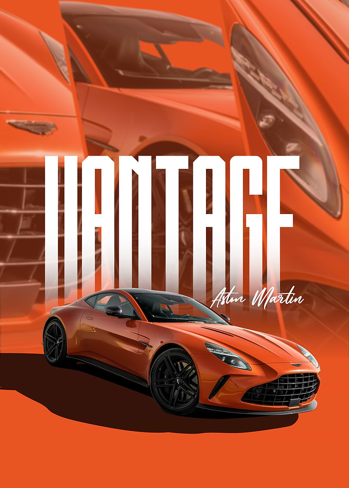 Aston Martin Vantage Orange Car Poster