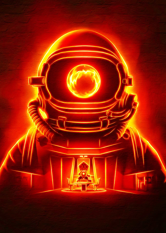 Astronaut in Red Neon Glow