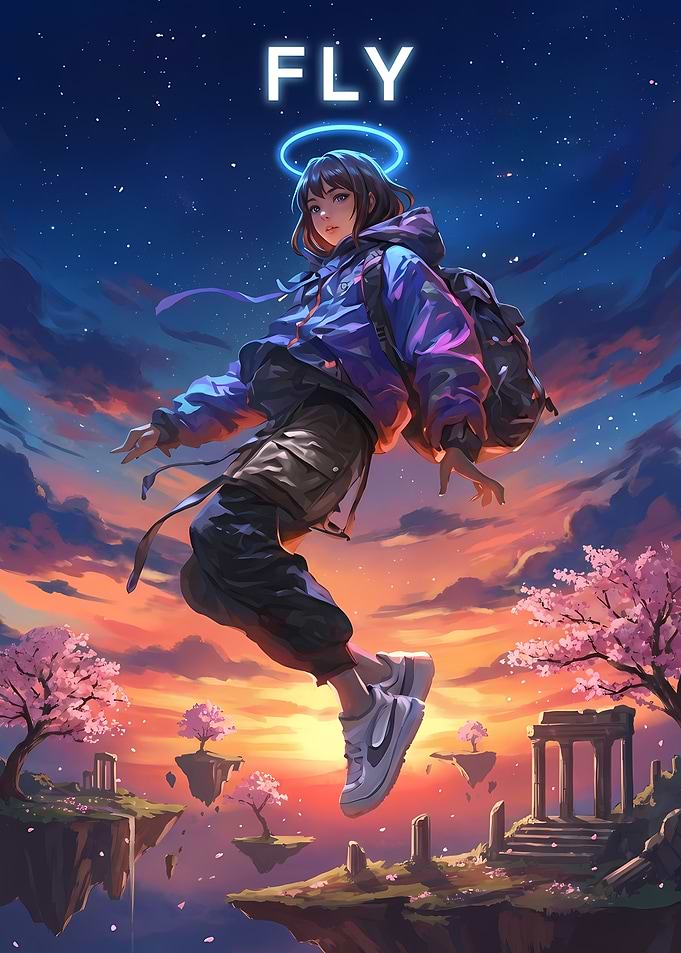 Anime Girl Floating with Halo