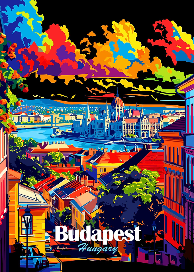 Colorful Budapest, Hungary Cityscape Art