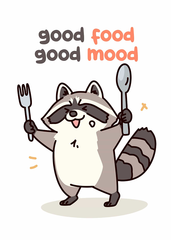 Good Food Good Mood Raccoon Cartoon