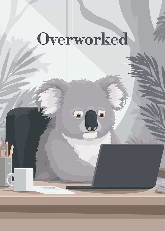 Overworked Koala at Desk