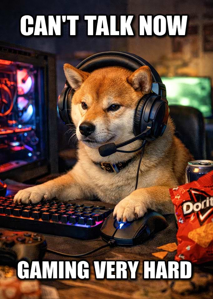 Dog Gamer with Headset and Doritos