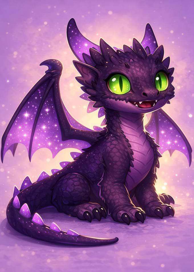 Cute Purple Dragon with Starry Wings