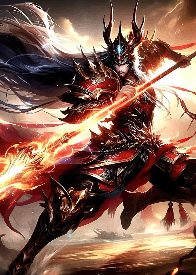 Fantasy Warrior with Fiery Weapon