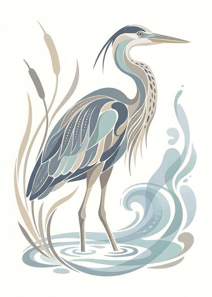 Stylized Heron in Water Illustration