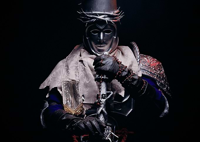 Mysterious Masked Figure with Sword