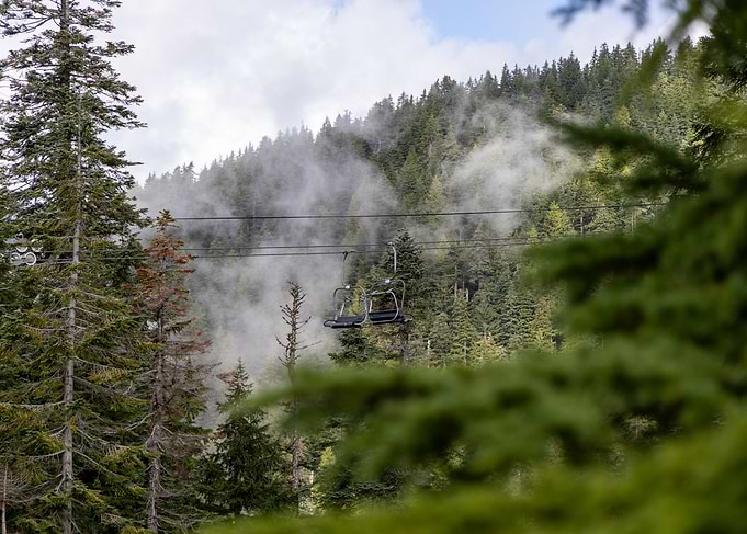 Ski Lift in Misty Mountain Forest