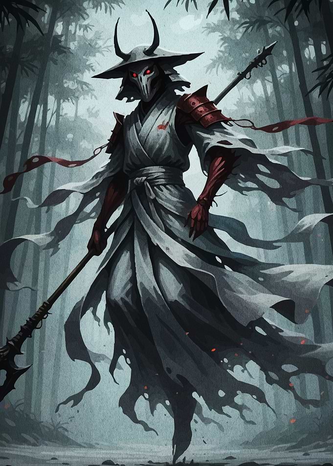 Samurai Warrior in Bamboo Forest