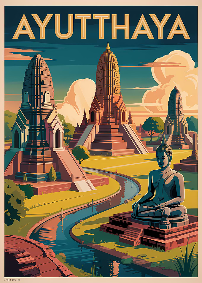 Ayutthaya Thailand Travel Poster